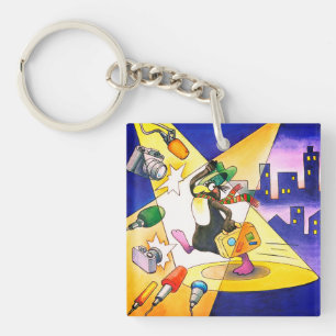 Pinguin mit Koffer Acryl Schlüsselanhänger Keychain