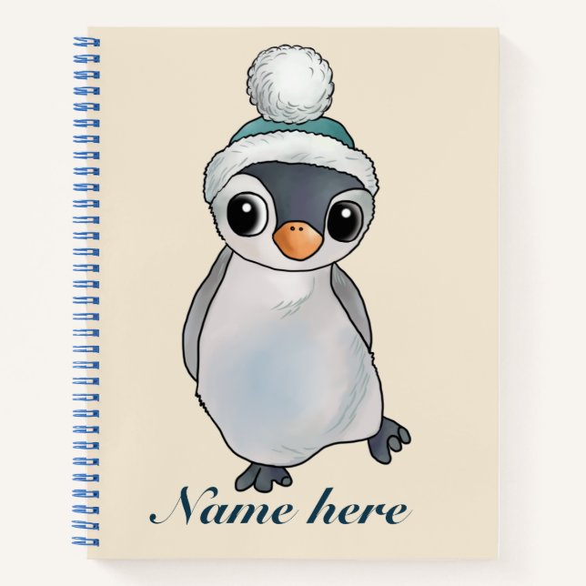 Pinguin mit Mütze, personalisiert Notizblock Notebook (Front)