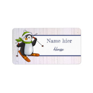 Pinguin mit Ski Label