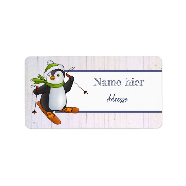 Pinguin mit Ski Label (Front)