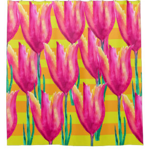 Pinik Tulips pattern Shower Curtain