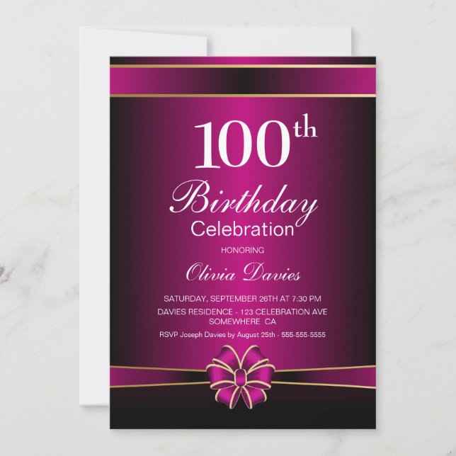 Pink 100th Birthday Celebration Invitation (Front)