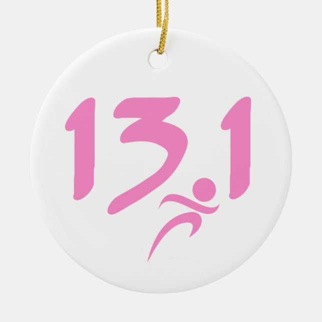 Pink 13.1 half-marathon ceramic ornament (Front)