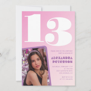 Pink 13th birthday invitations Girl Retro Photo