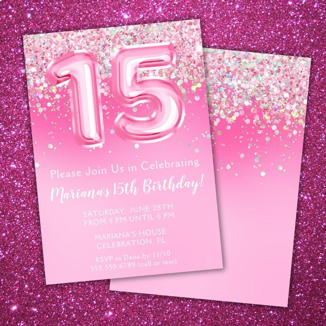Pink 15e anniversaire Invitation Girly Parties sci (Créateur téléchargé)