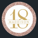 Pink 18th Birthday Custom Age Name Rose Gold Favou Classic Round Sticker<br><div class="desc">Pink glitter chic rose gold sparkle round border on an elegant and classic sophisticated 18th birthday party favour label or envelope seal with her name personalized in the middle.</div>