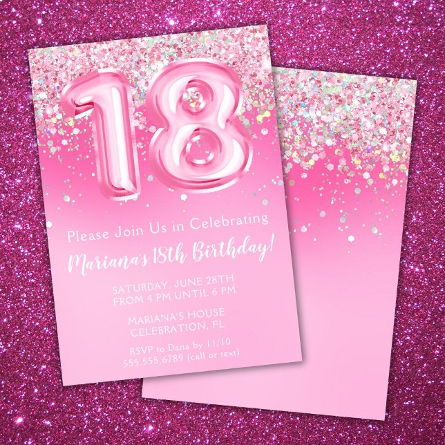 Pink 18th Birthday Invitation Girly Pink Glitter (Creator Uploaded)
