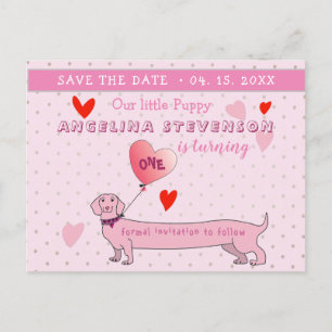 Pink 1st Birthday Girl Save The Date Announcement Postcard