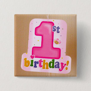 Pink 1st Birthday Tag on Door 2 Inch Square Button