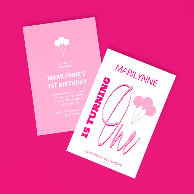Pink 1st Turning One Birthday Invitation (Creator Uploaded)