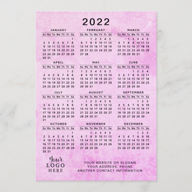 Pink 2022 Calendar Your Logo Business Program (Front)