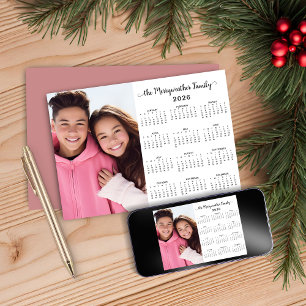 Pink 2026 Modern Minimalist Family Photo Calendar Holiday Card