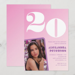 Pink 20th birthday invitation Retro Photo