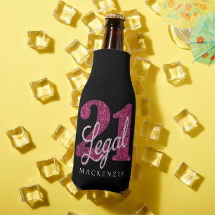Pink 21 and Legal Modern 21st Birthday Bottle Cooler