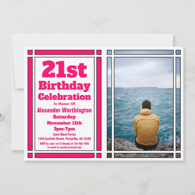 Pink 21e Photo Anniversaire Invitation (Devant)