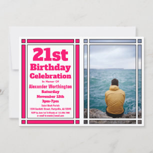 Pink 21st Photo Birthday Party Invitation