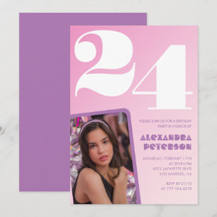 Pink 24th birthday invitations Retro Photo