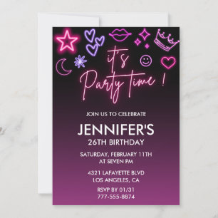 Pink 26th birthday invitations for her Modern Neon