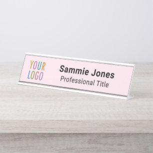 Pink 2x8 Nom du bureau Plaque de l'entreprise Logo