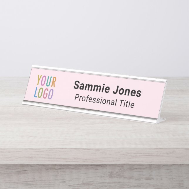 Pink 2x8 Nom du bureau Plaque de l'entreprise Logo (Devant)