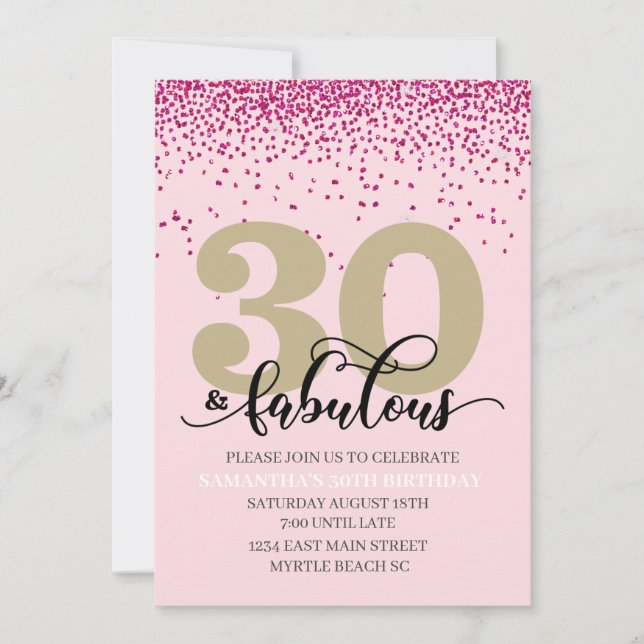 Pink 30 and Fabulous Birthday Party Invitation (Front)