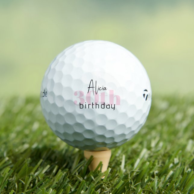 Pink 30th Birthday Personalized Taylor Made TP5 Golf Balls (Insitu Tee)