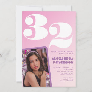Pink 32nd birthday invitations Retro Photo
