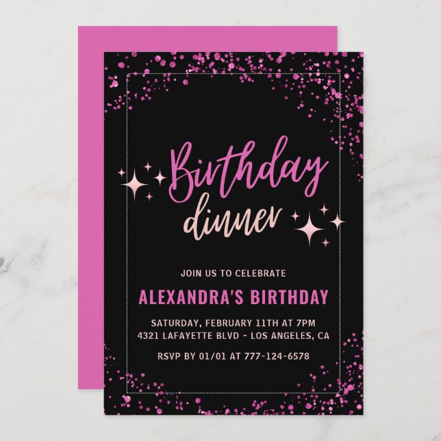 Pink 35th birthday invitations Birthday dinner  (Front/Back)