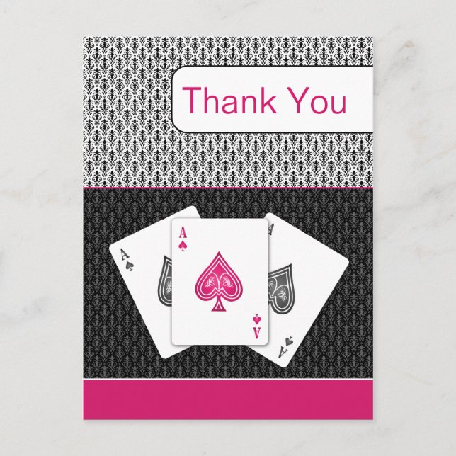 pink 3 aces vegas wedding Thank You cards (Front)