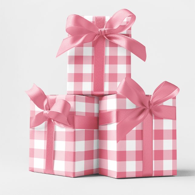 Pink 3 Inch Gingham Check Wrapping Paper (Large Pink Gingham Gift Wrap)