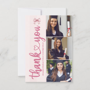 Pink 3 Photos Blush Bow Graduation Party Thank You Card