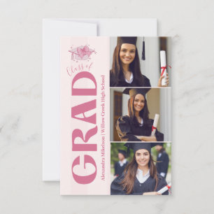 Pink 3 Photos Coquette  Bow Graduation Announcement