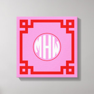 Pink #3 Red Circle Monogram Font DIY BG Canvas Print