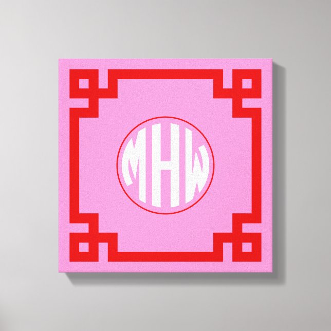 Pink #3 Red Circle Monogram Font DIY BG Canvas Print (Front)
