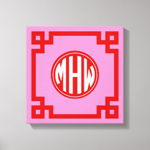 Pink #3 Red Circle Monogram Font DIY BG Canvas Print