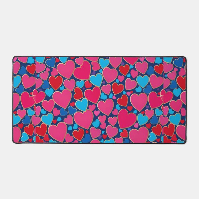 PInk 3d hearts Desk Mat (Front)