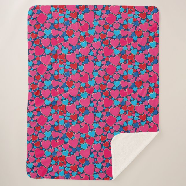 PInk 3d hearts Sherpa Blanket (Front)
