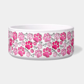 Pink 3D Paw Prints and Hearts Cat Dog Water Food 