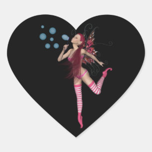 Pink 3D Pixie - Fairy Graphic 1 Heart Sticker
