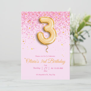 Pink 3e anniversaire Invitation Parties scintillan