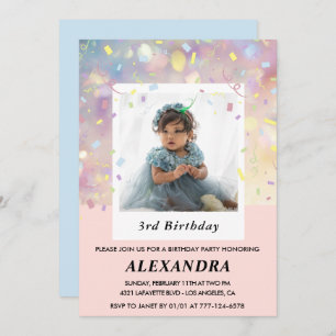 Pink 3rd birthday invitations Confetti Photo