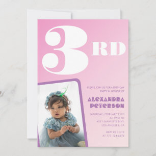 Pink 3rd birthday invitations Girl Retro Photo