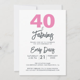 Pink 40 and Fabulous 40th Birthday Party Invitation