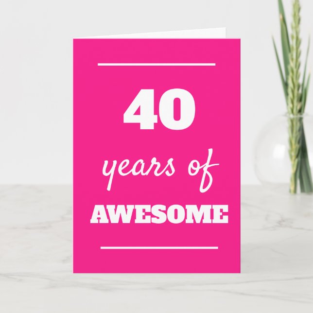 Pink 40th Birthday Card (Front)