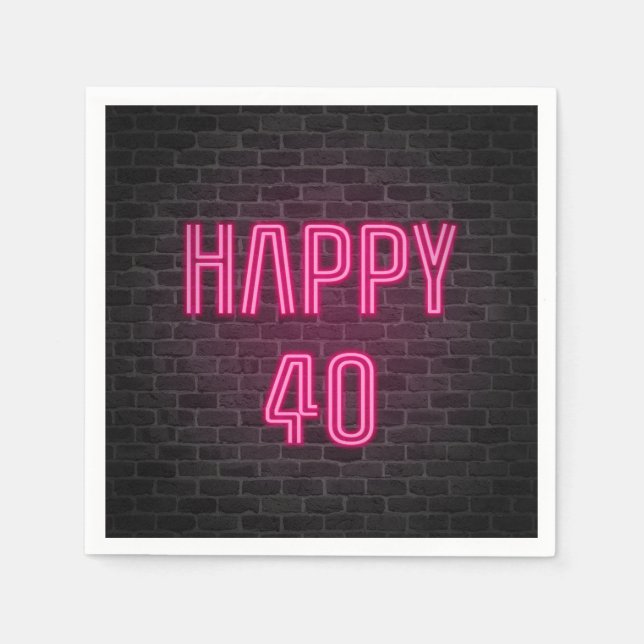 Pink 40th Birthday neon sign on brick wall Napkin (Front)