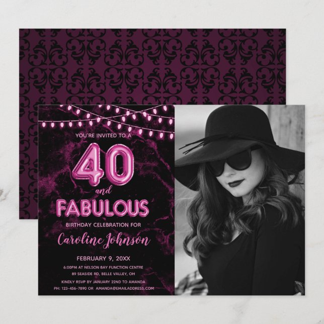 Pink 40th Birthday Party  - 40 & Fabulous Invitation (Front/Back)