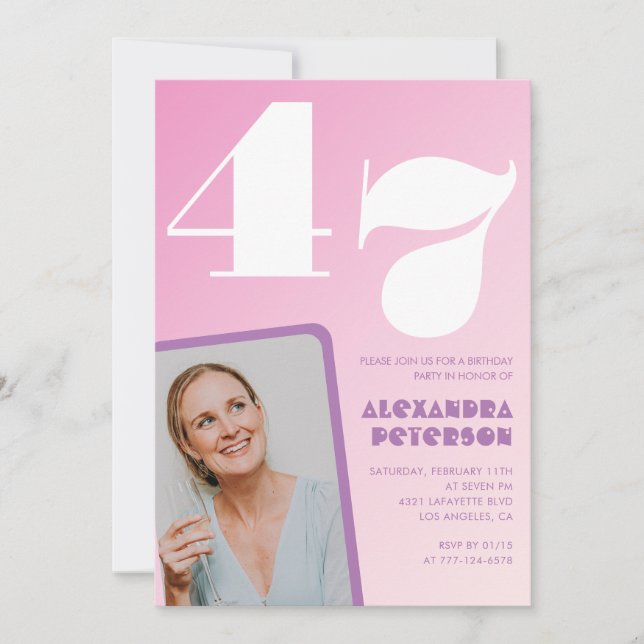 Pink 47th birthday invitations Retro Photo (Front)