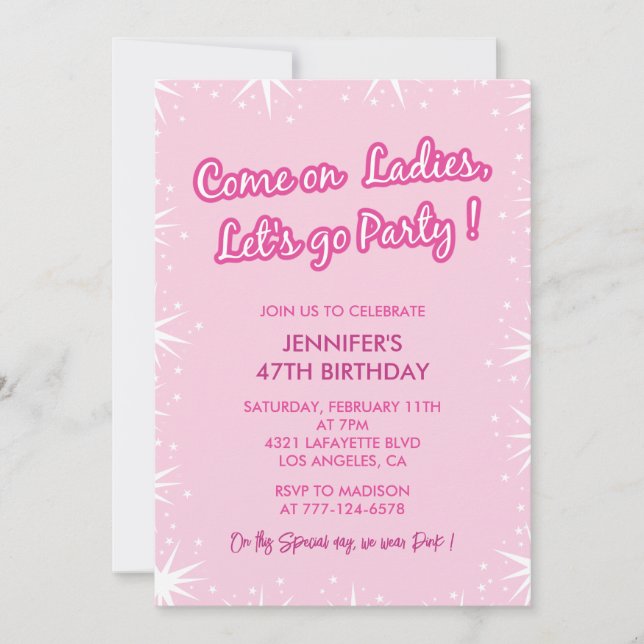 Pink 47th birthday invitations Trendy Sparkle (Front)