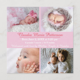 Pink 4 Photos - Birth Announcement