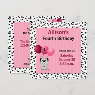 Pink 4th Birthday Party Dalmatian Theme Invitation